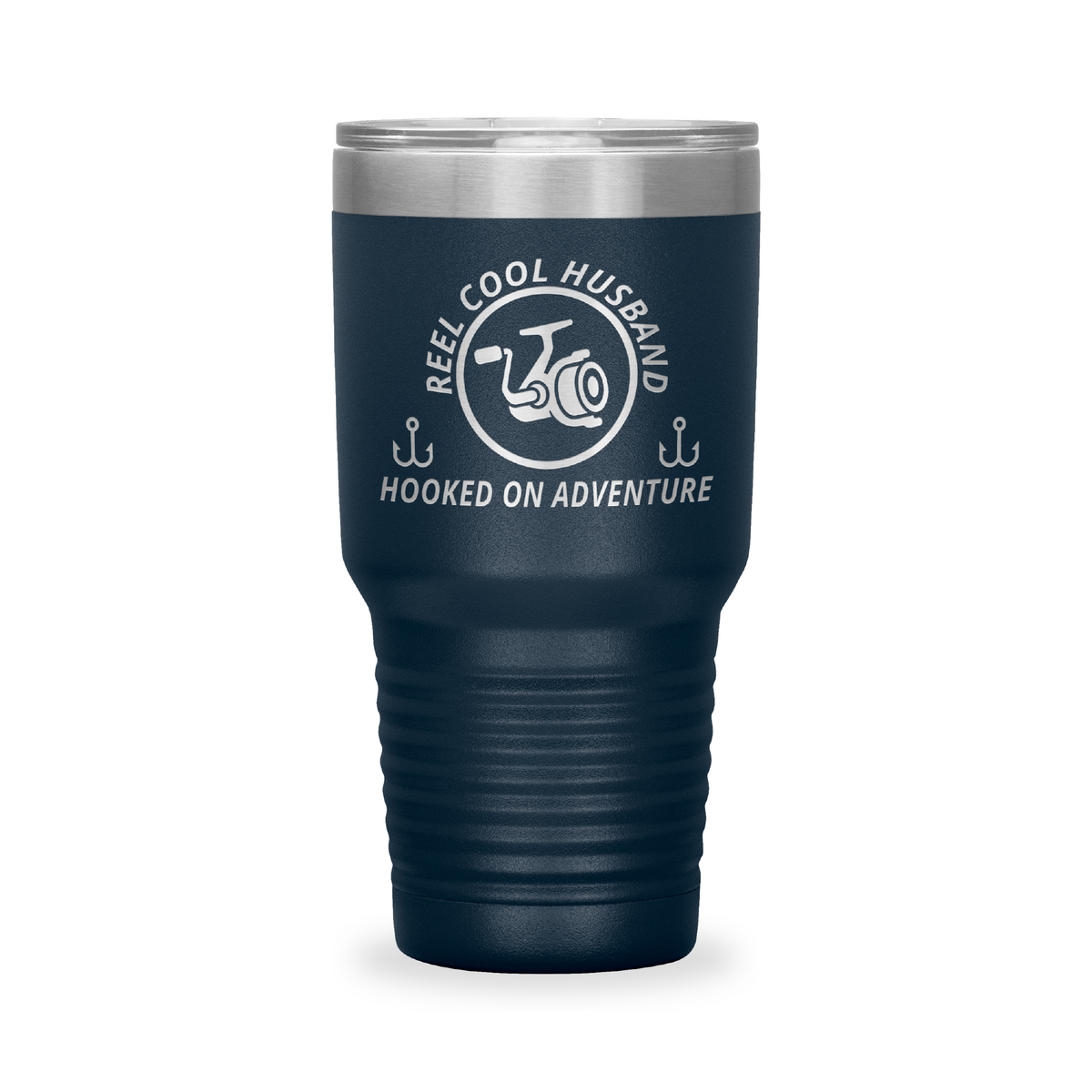 Reel Cool Husband - Polar Camel 30oz engraved tumbler, front view, Navy