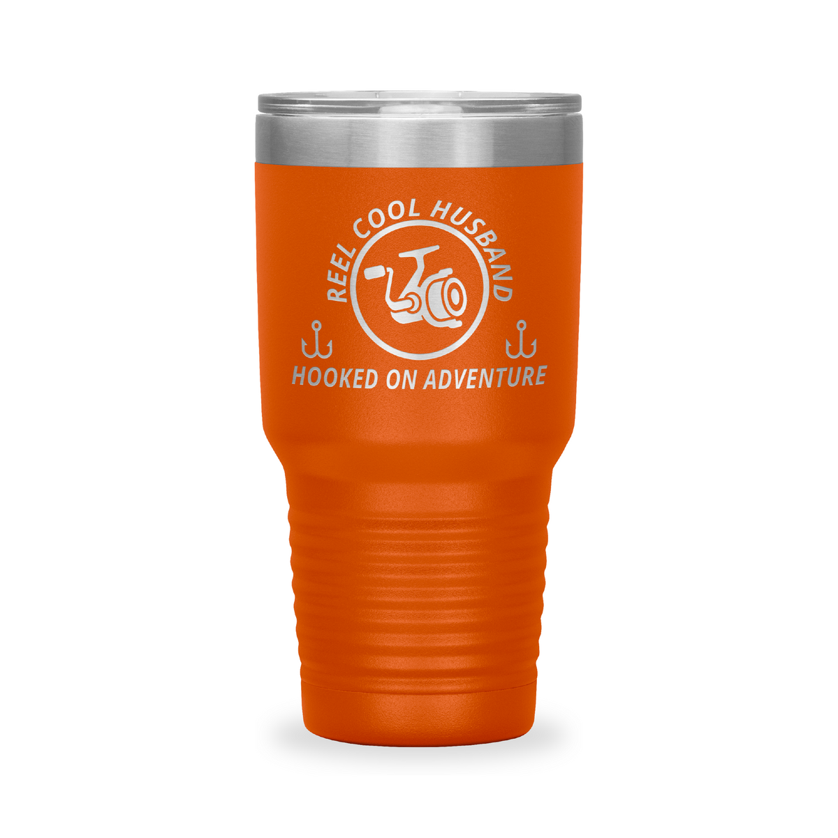Reel Cool Husband - Polar Camel 30oz engraved tumbler, front view, Orange
