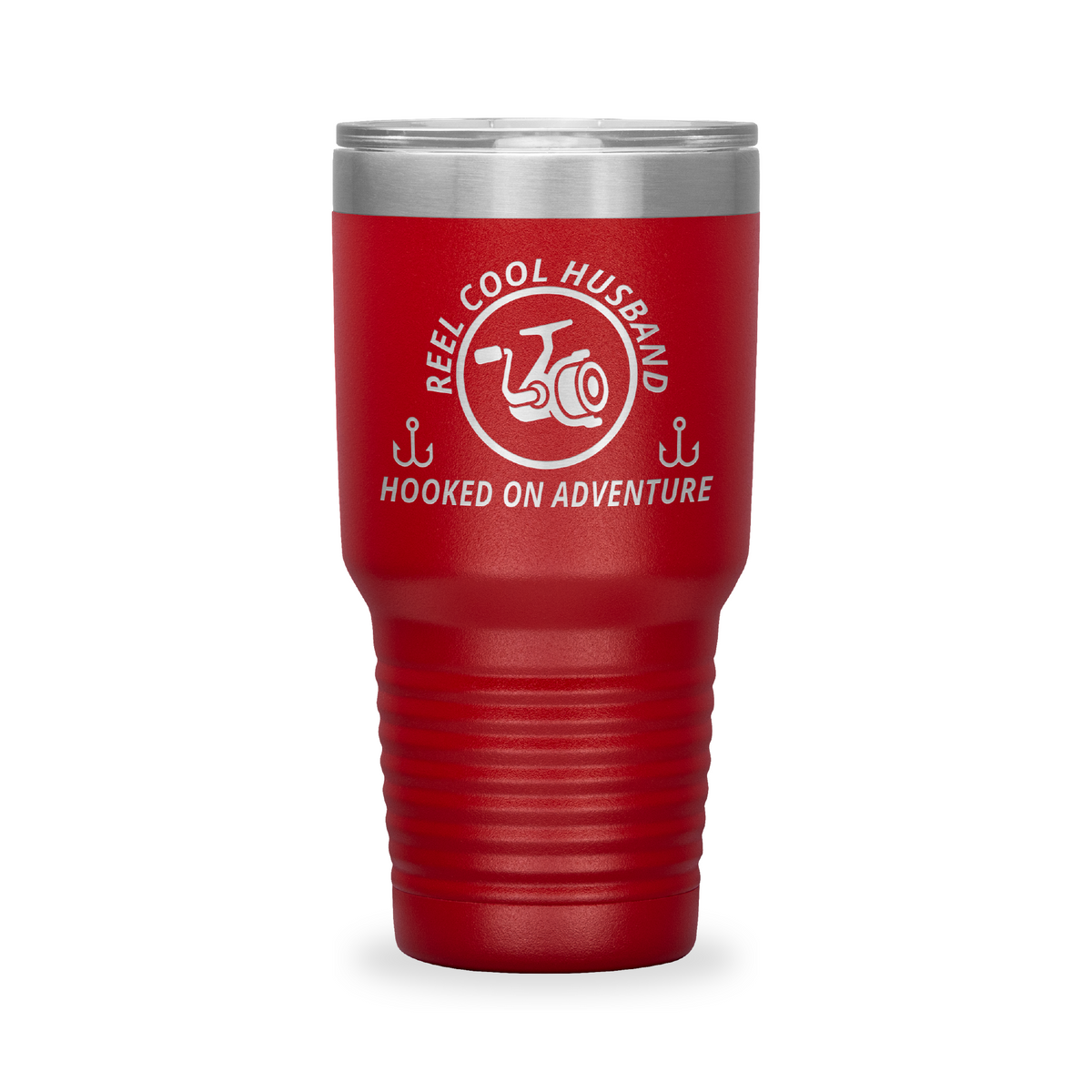 Reel Cool Husband - Polar Camel 30oz engraved tumbler, front view, Red
