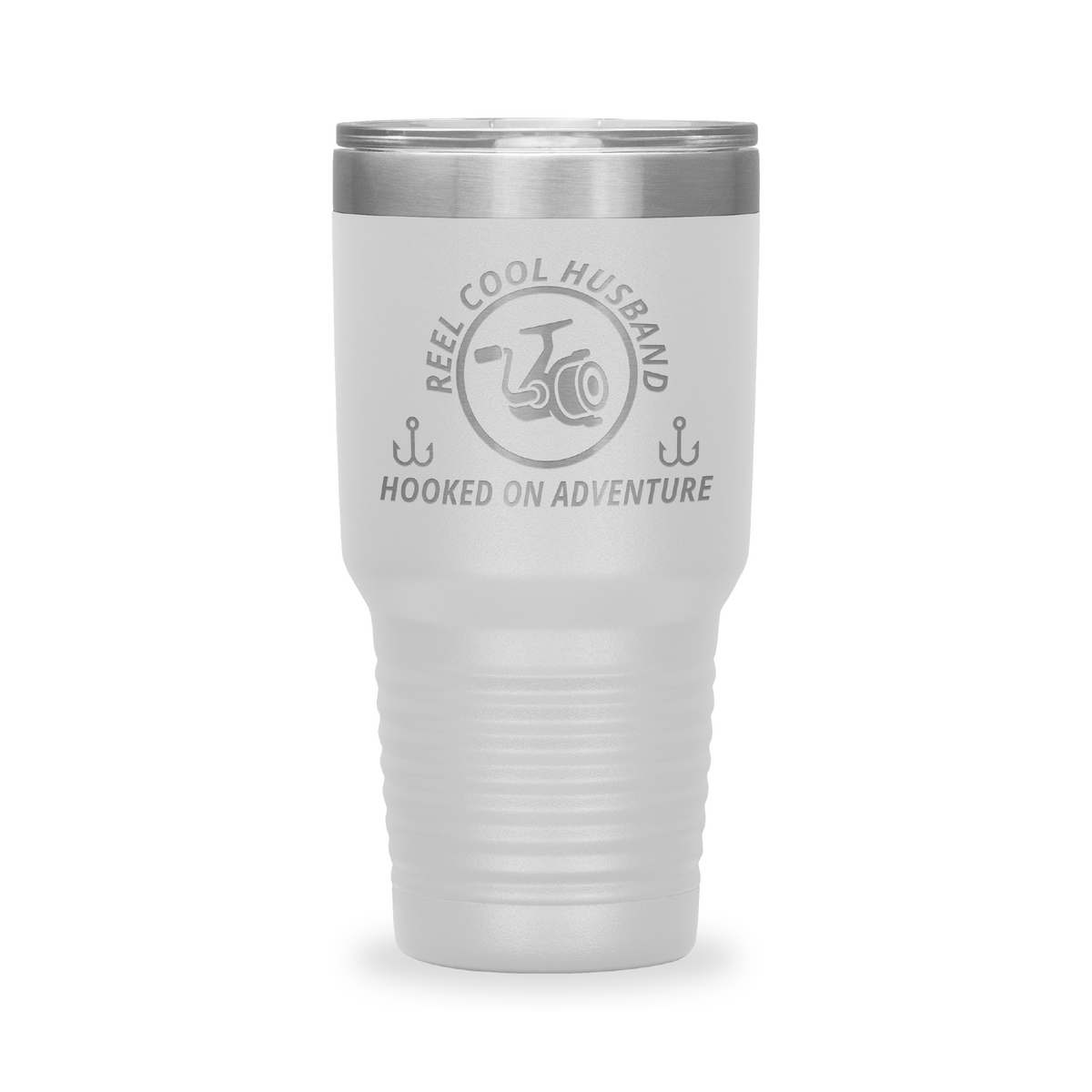 Reel Cool Husband - Polar Camel 30oz engraved tumbler, front view, White