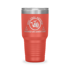 Reel Cool Nephew - Polar Camel 30oz engraved tumbler, front view, Coral