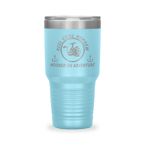 Reel Cool Nephew - Polar Camel 30oz engraved tumbler, front view, Light Blue