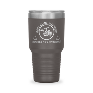 Reel Cool Nephew - Polar Camel 30oz engraved tumbler, front view, Pewter