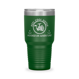 Reel Cool Sister - Polar Camel 30oz engraved tumbler, front view, Green