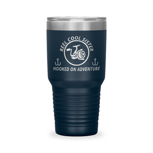 Reel Cool Sister - Polar Camel 30oz engraved tumbler, front view, Navy