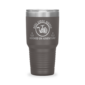 Reel Cool Sister - Polar Camel 30oz engraved tumbler, front view, Pewter