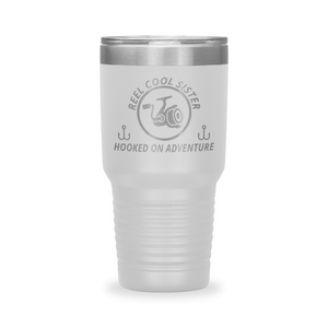 Reel Cool Sister - Polar Camel 30oz engraved tumbler, front view, White