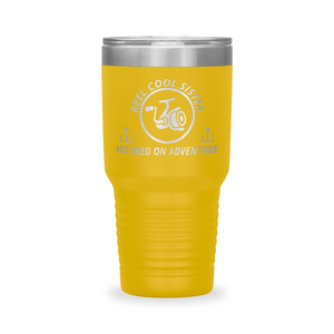 Reel Cool Sister - Polar Camel 30oz engraved tumbler, front view, Yellow