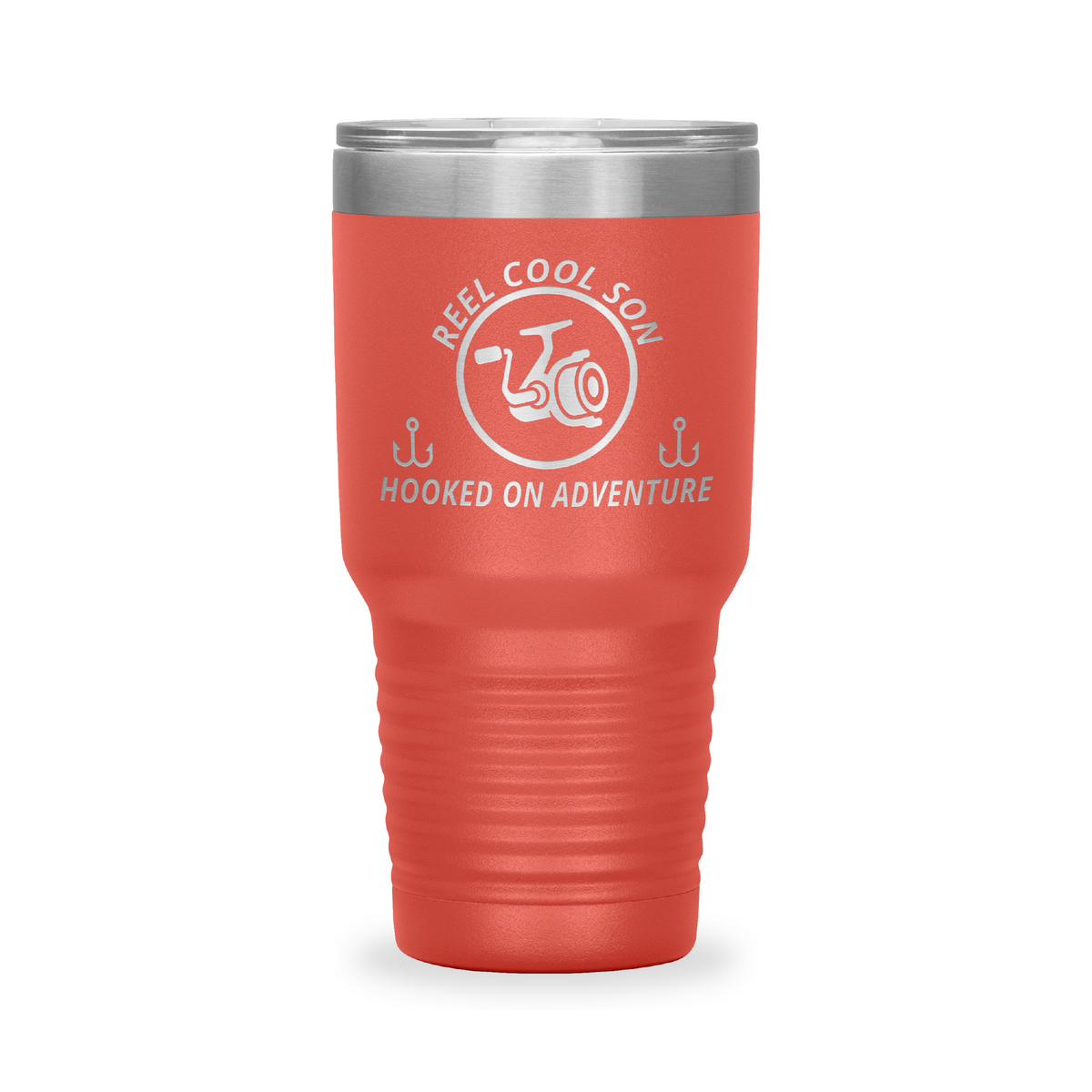 Reel Cool Son - Polar Camel 30oz engraved tumbler, front view, Coral