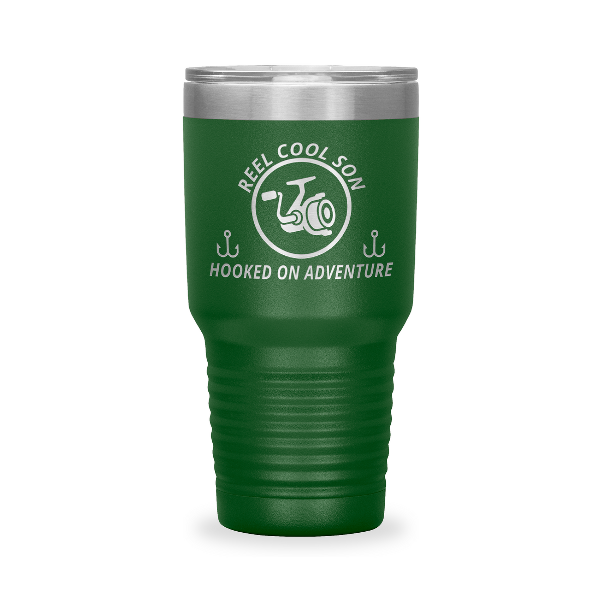 Reel Cool Son - Polar Camel 30oz engraved tumbler, front view, Green