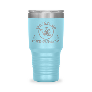 Reel Cool Son - Polar Camel 30oz engraved tumbler, front view, Light Blue