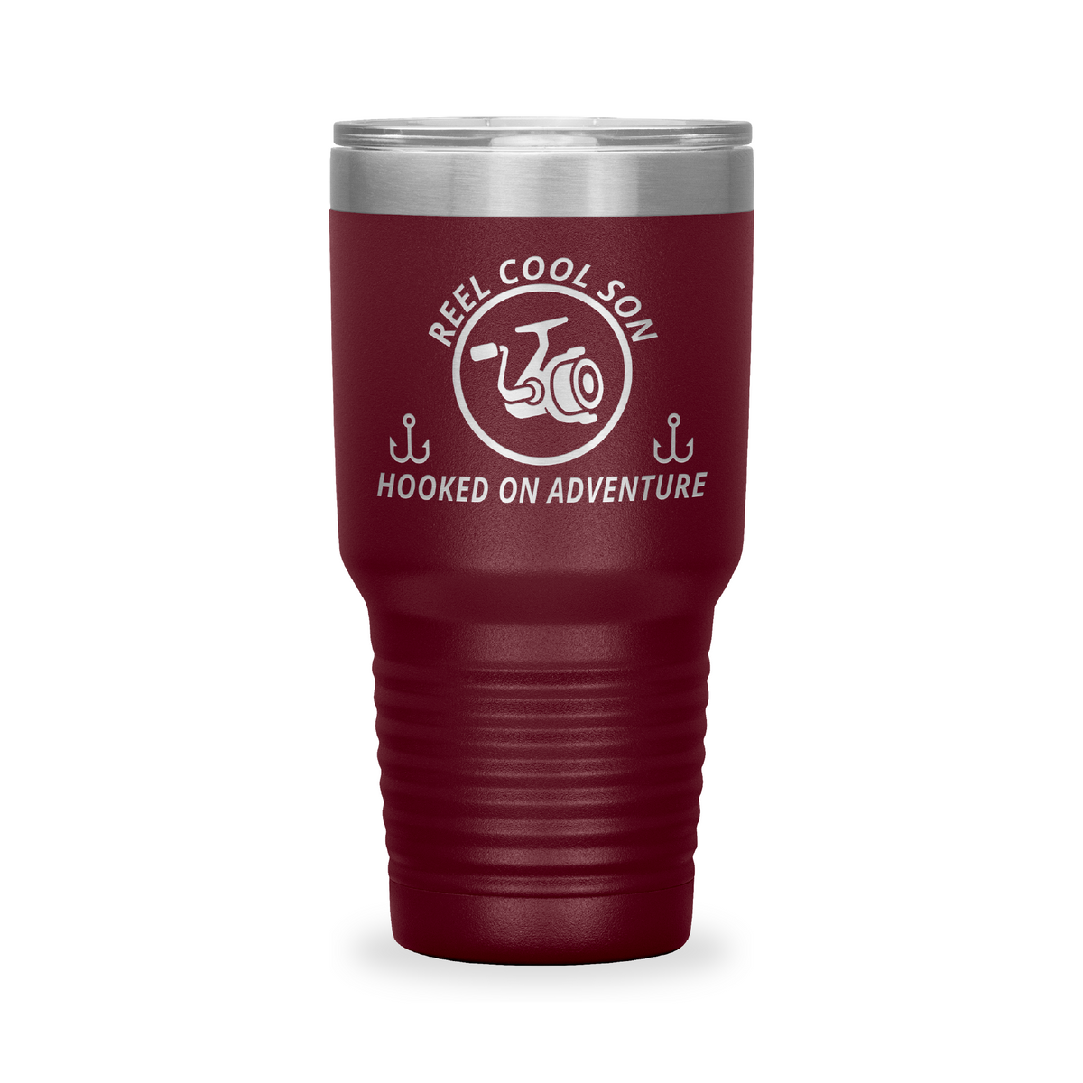 Reel Cool Son - Polar Camel 30oz engraved tumbler, front view, Maroon