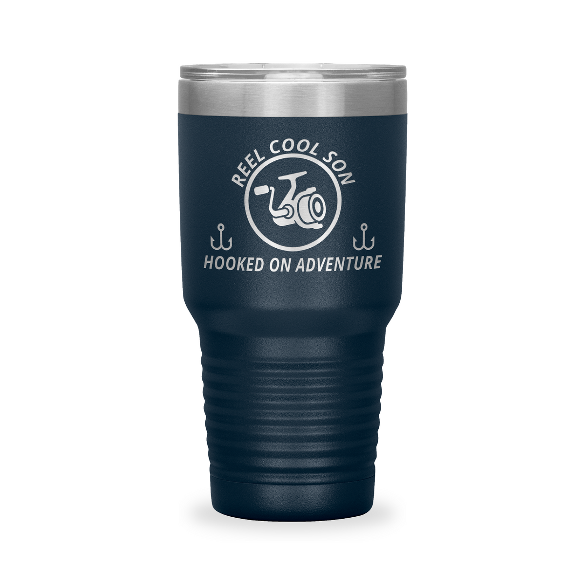Reel Cool Son - Polar Camel 30oz engraved tumbler, front view, Navy
