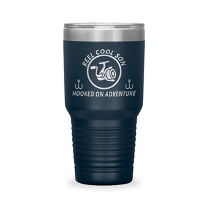 Reel Cool Son - Polar Camel 30oz engraved tumbler, front view, Navy
