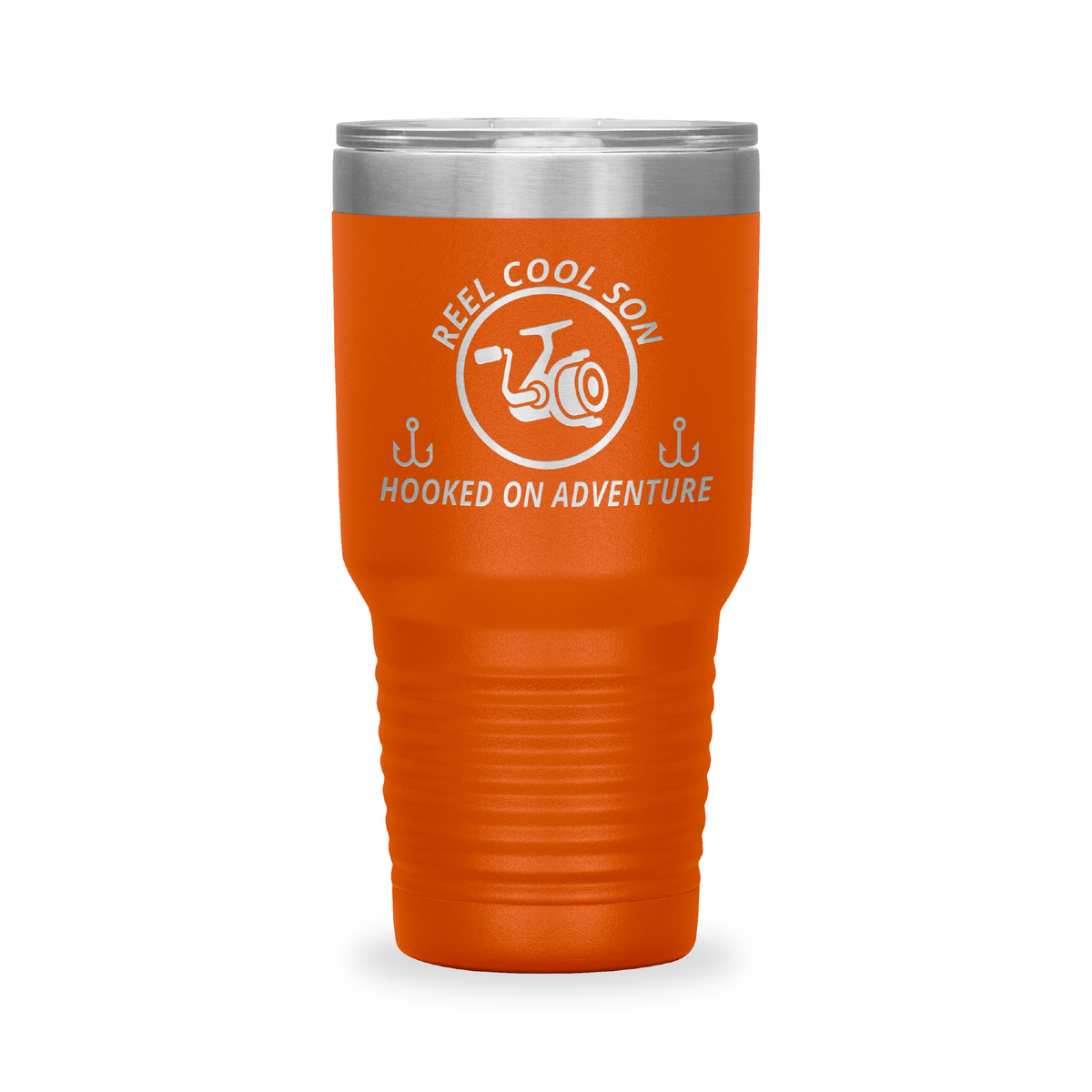 Reel Cool Son - Polar Camel 30oz engraved tumbler, front view, Orange
