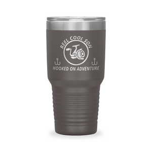 Reel Cool Son - Polar Camel 30oz engraved tumbler, front view, Pewter