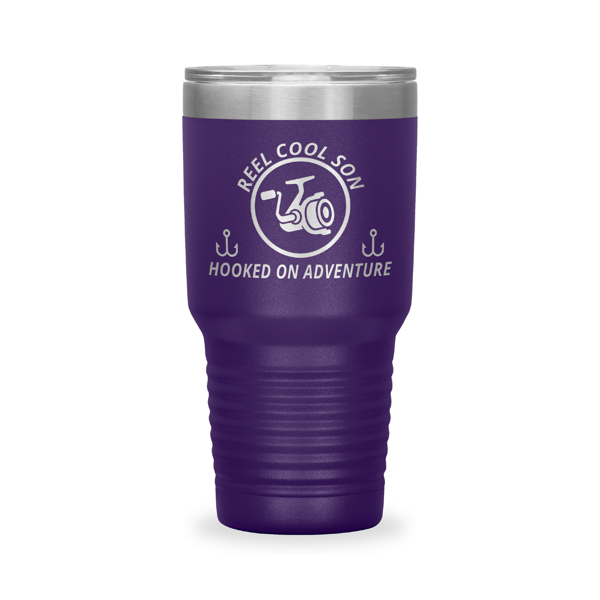 Reel Cool Son - Polar Camel 30oz engraved tumbler, front view, Purple