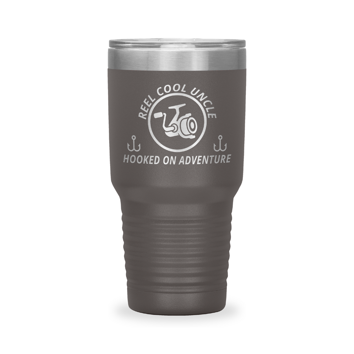Reel Cool Uncle - Polar Camel 30oz engraved tumbler, front view, Pewter