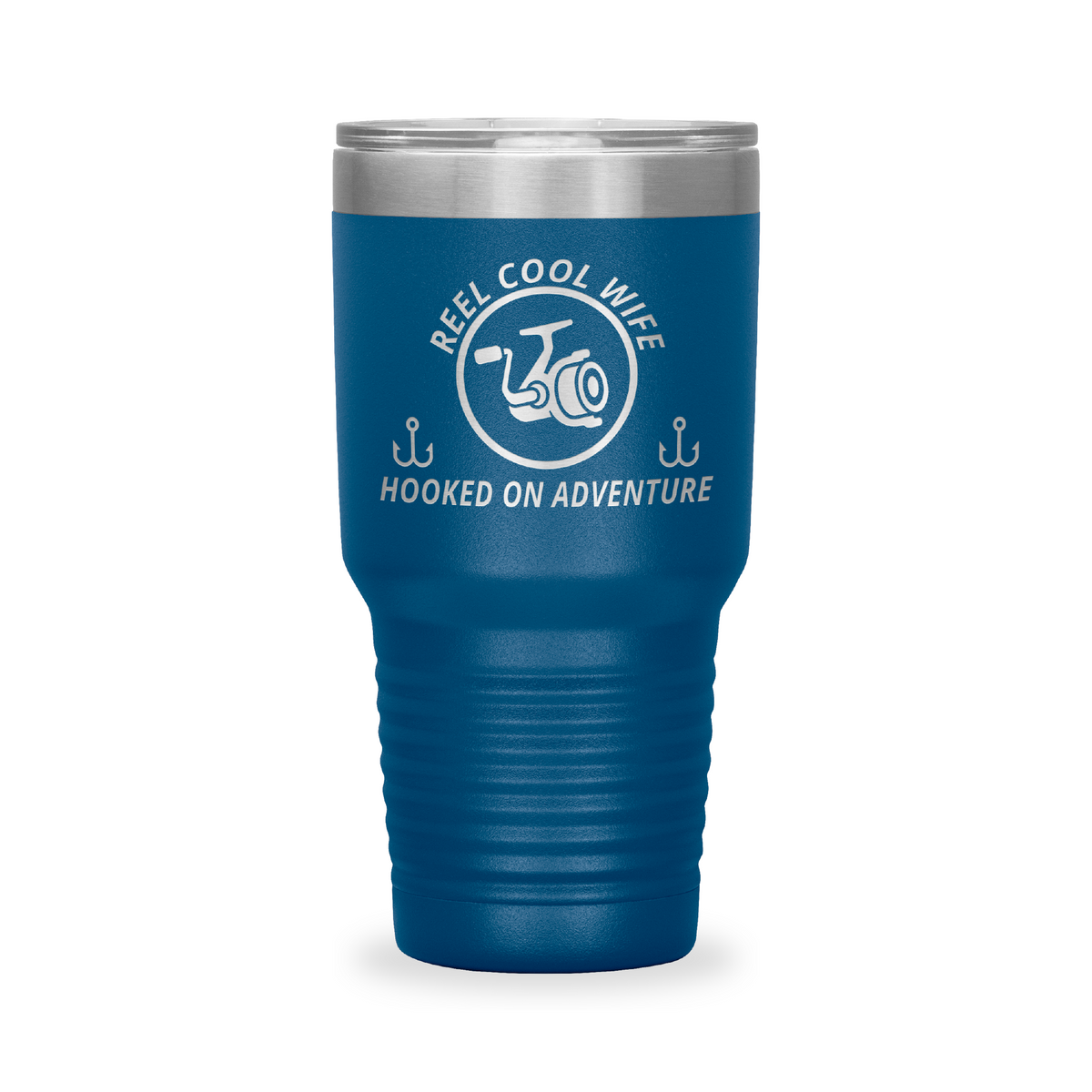 Reel Cool Wife - Polar Camel 30oz engraved tumbler, front view, Blue