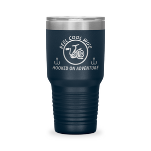 Reel Cool Wife - Polar Camel 30oz engraved tumbler, front view, Navy