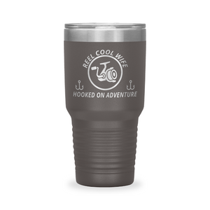 Reel Cool Wife - Polar Camel 30oz engraved tumbler, front view, Pewter