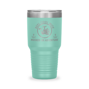 Reel Cool Wife - Polar Camel 30oz engraved tumbler, front view, Teal