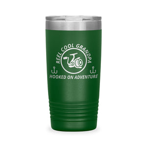 Reel Cool Grandpa - Polar Camel 20oz engraved tumbler, front view, Green