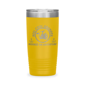 Reel Cool Grandpa - Polar Camel 20oz engraved tumbler, front view, Yellow