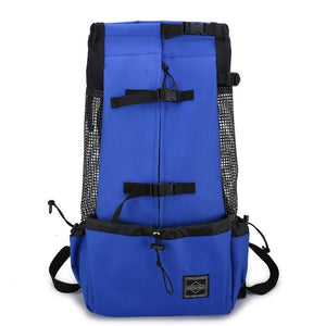Adventure pet carrier backpack – royal blue front view with mesh sides