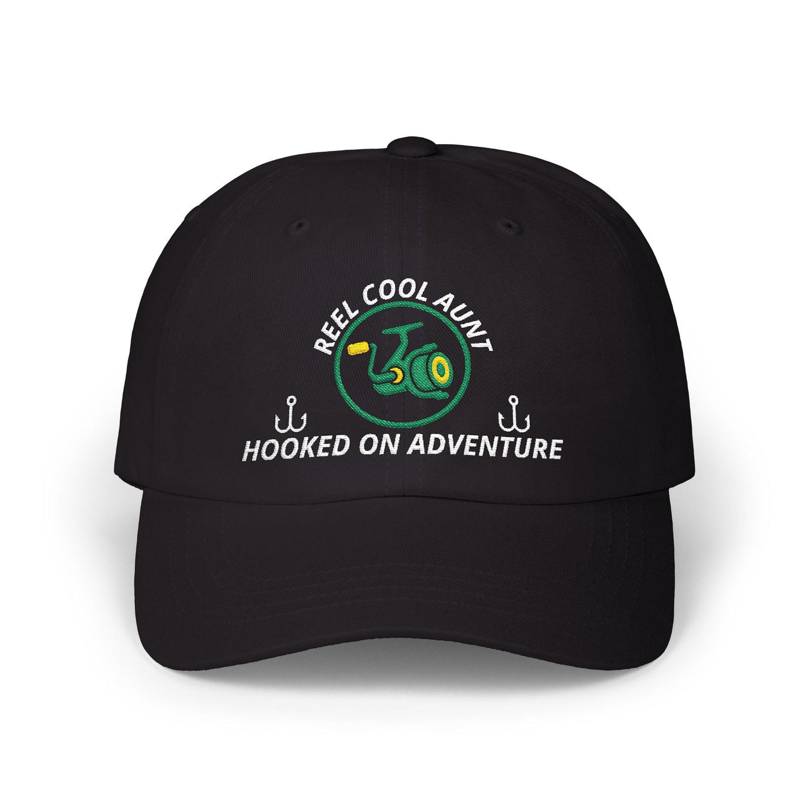 REEL COOL AUNT embroidered dad cap - Black - front view