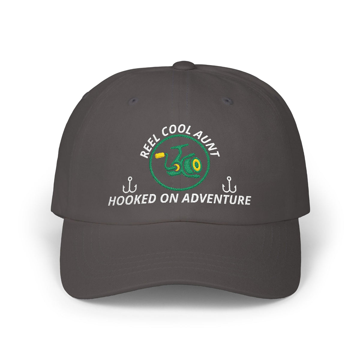 REEL COOL AUNT embroidered dad cap - Dark Grey - front view
