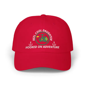 REEL COOL DAUGHTER embroidered dad cap - Cranberry - front view