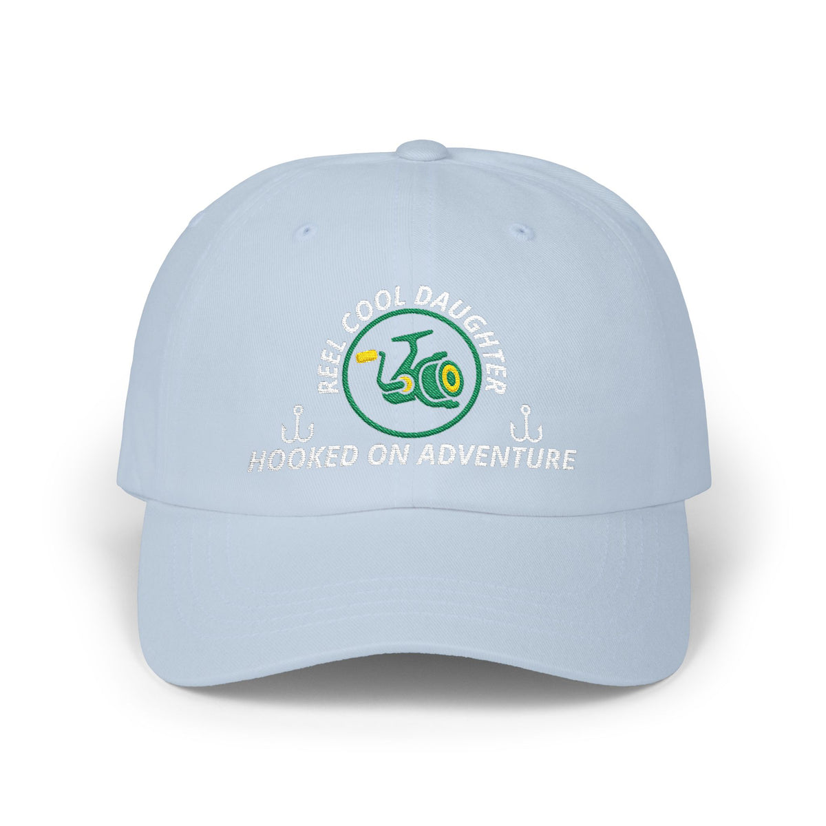 REEL COOL DAUGHTER embroidered dad cap - Light Blue - front view