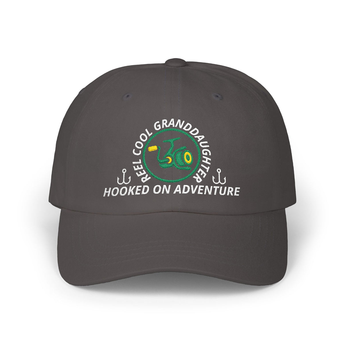 REEL COOL GRANDDAUGHTER embroidered dad cap - Dark Grey - front view