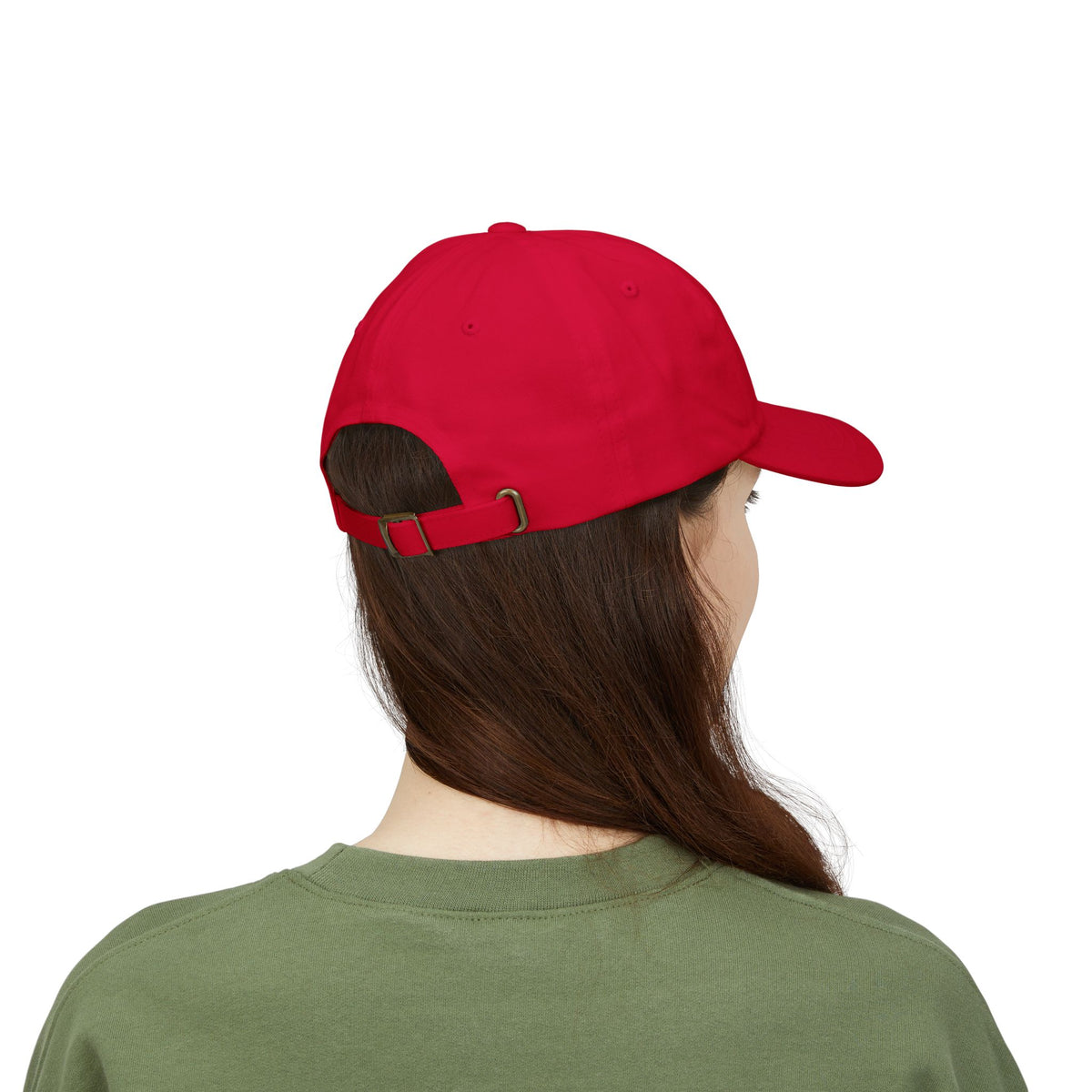 REEL COOL GRANDMA embroidered dad cap - Cranberry - model wearing hat - back side view