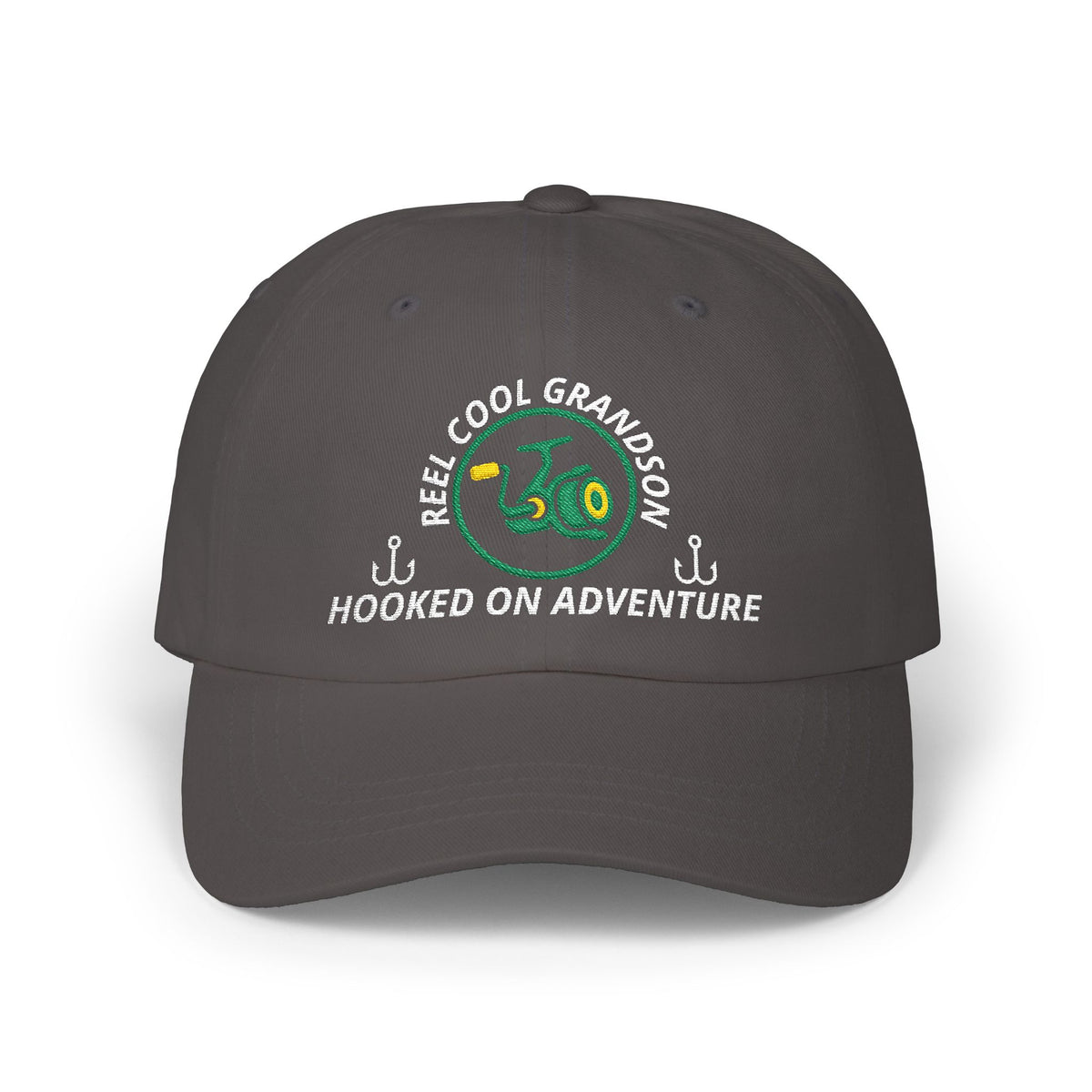 REEL COOL GRANDSON embroidered dad cap - Dark Grey - front view