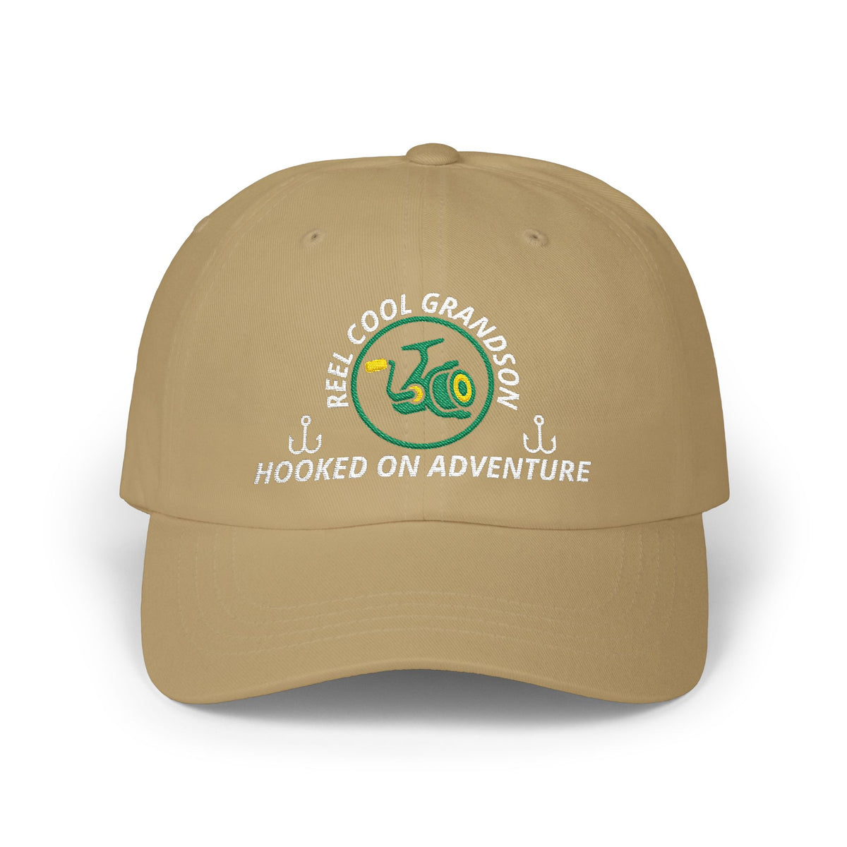 REEL COOL GRANDSON embroidered dad cap - Khaki - front view