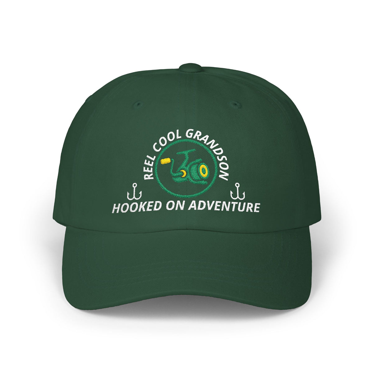 REEL COOL GRANDSON embroidered dad cap - Spruce - front view