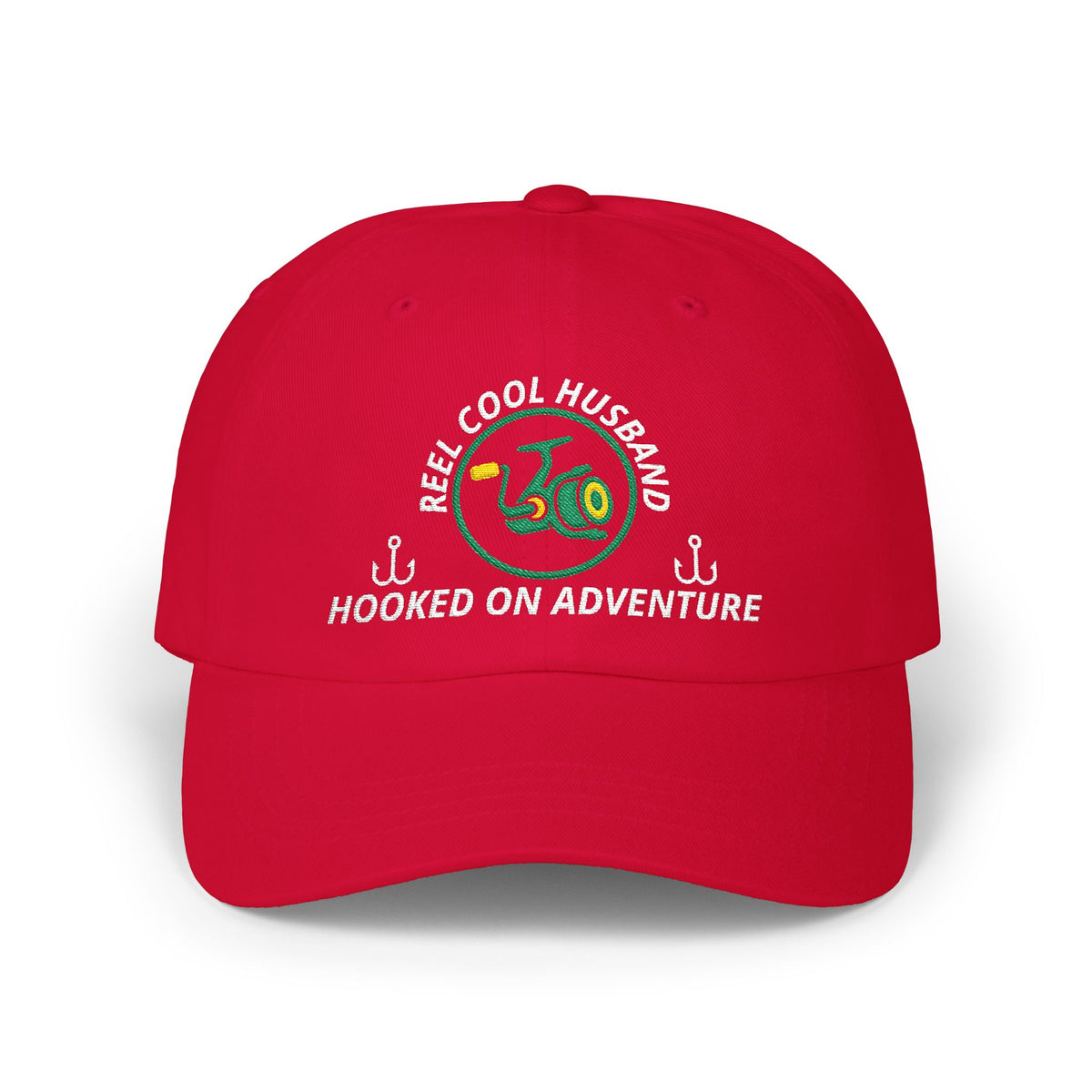REEL COOL HUSBAND embroidered dad cap - Cranberry - front view