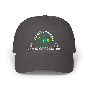 REEL COOL HUSBAND embroidered dad cap - Dark Grey - front view