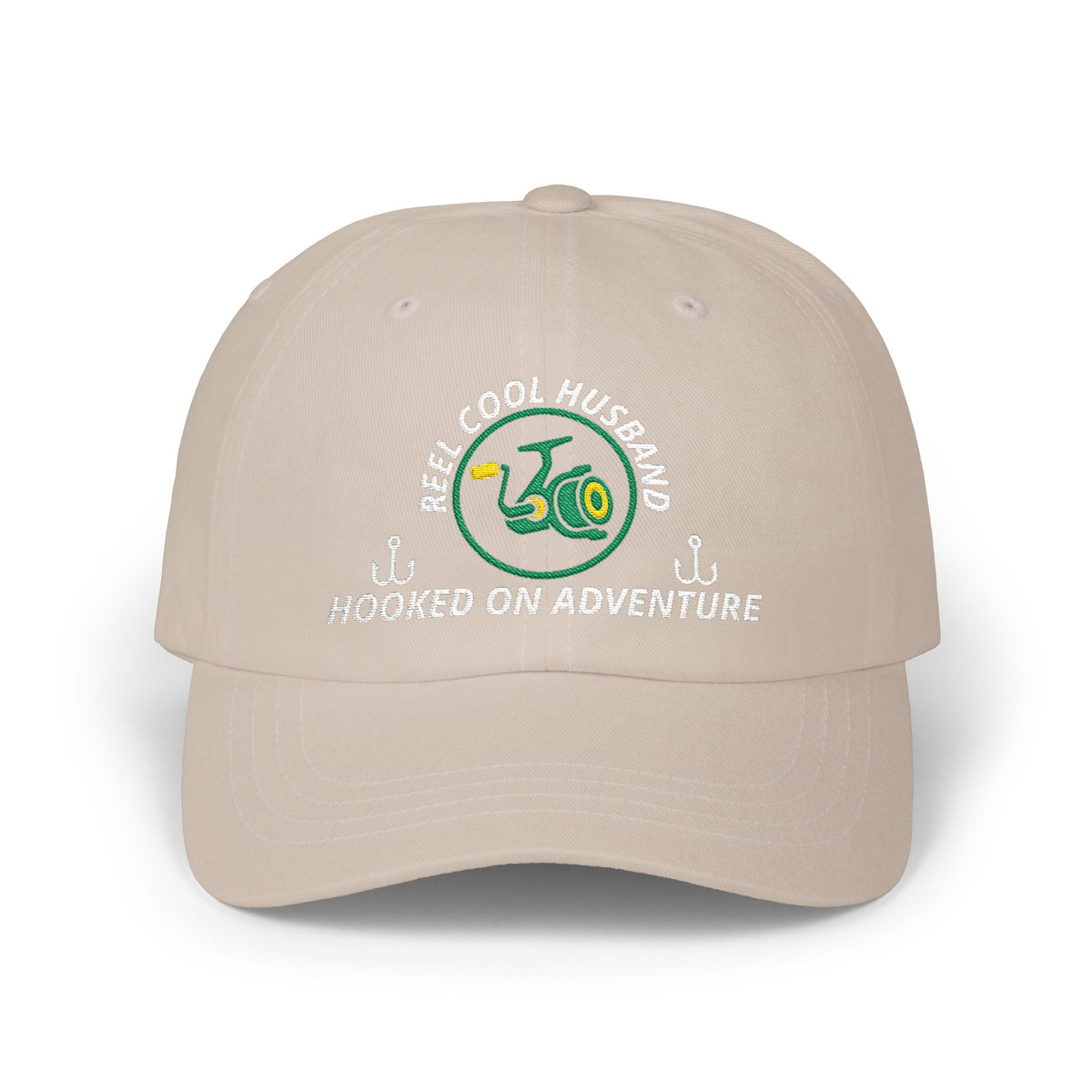 REEL COOL HUSBAND embroidered dad cap - Stone - front view
