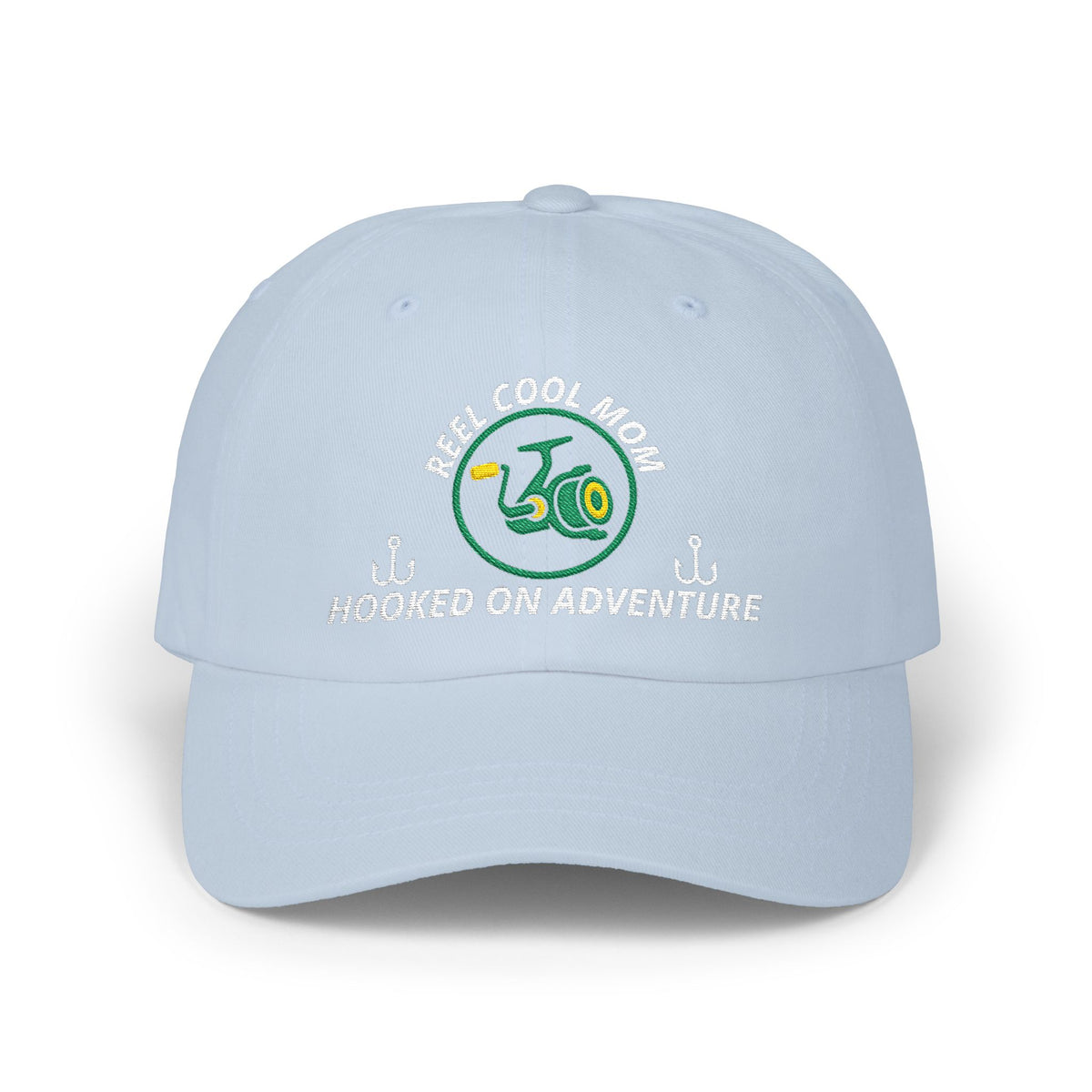 REEL COOL MOM embroidered dad cap - Light Blue - front view