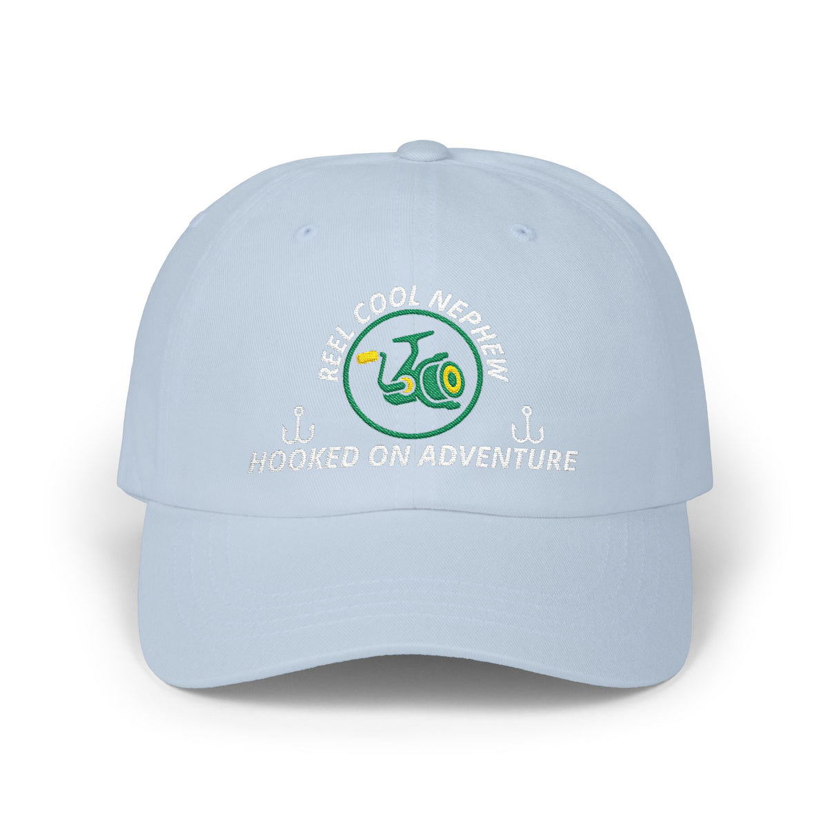 REEL COOL NEPHEW embroidered dad cap - Light Blue - front view