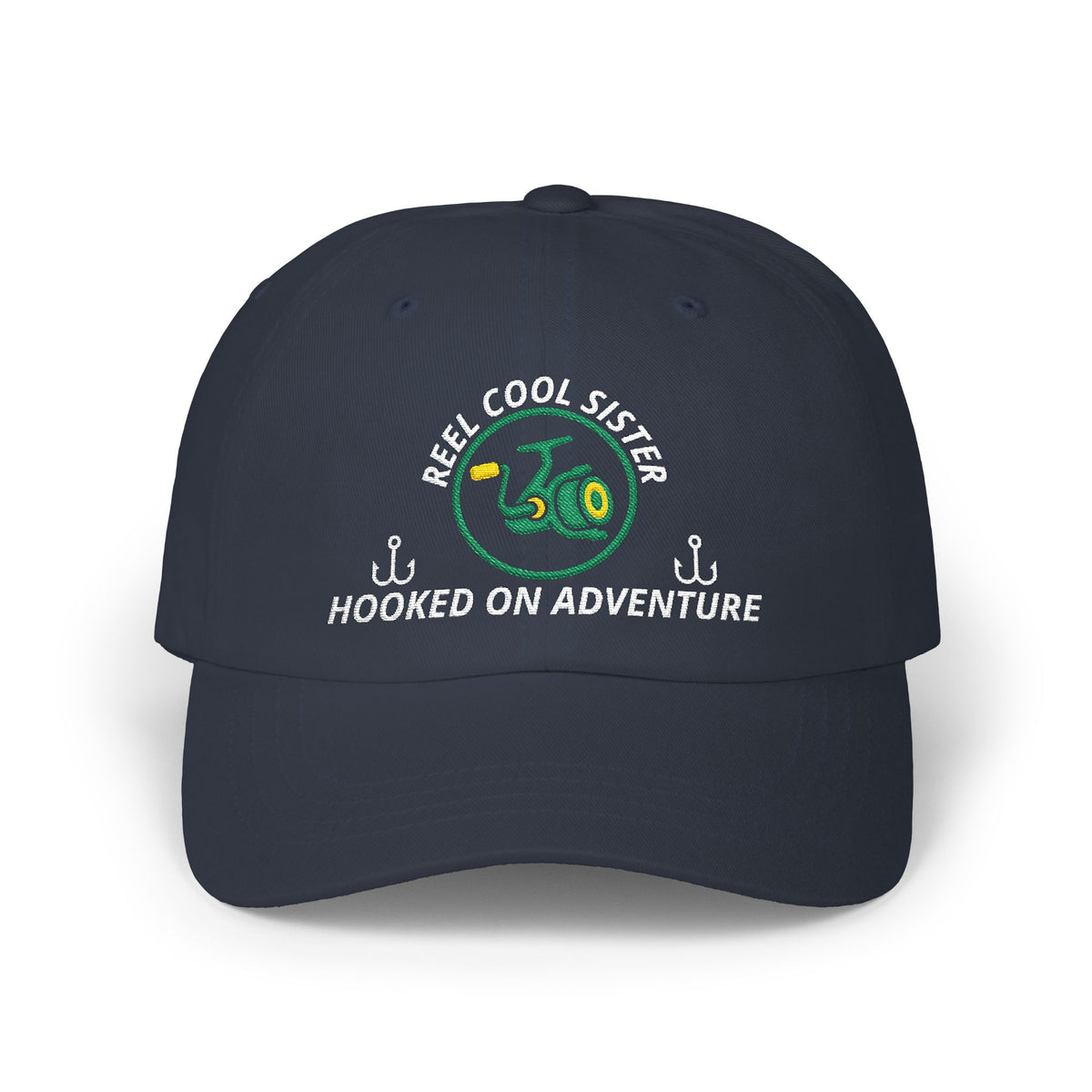 REEL COOL SISTER embroidered dad cap - Navy - front view