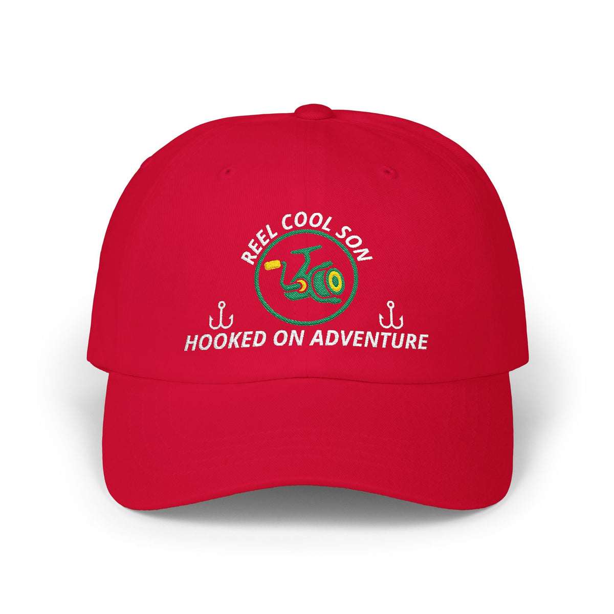 REEL COOL SON embroidered dad cap - Cranberry - front view