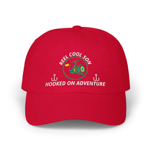 REEL COOL SON embroidered dad cap - Cranberry - front view