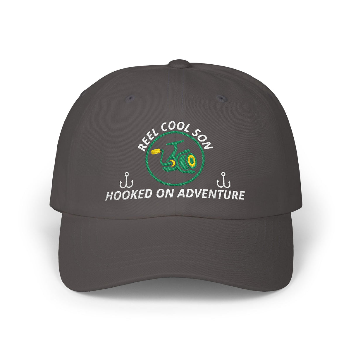 REEL COOL SON embroidered dad cap - Dark Grey - front view