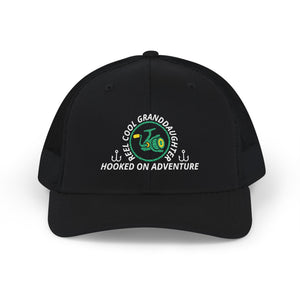 Reel Cool Granddaughter embroidered trucker cap, front view, black