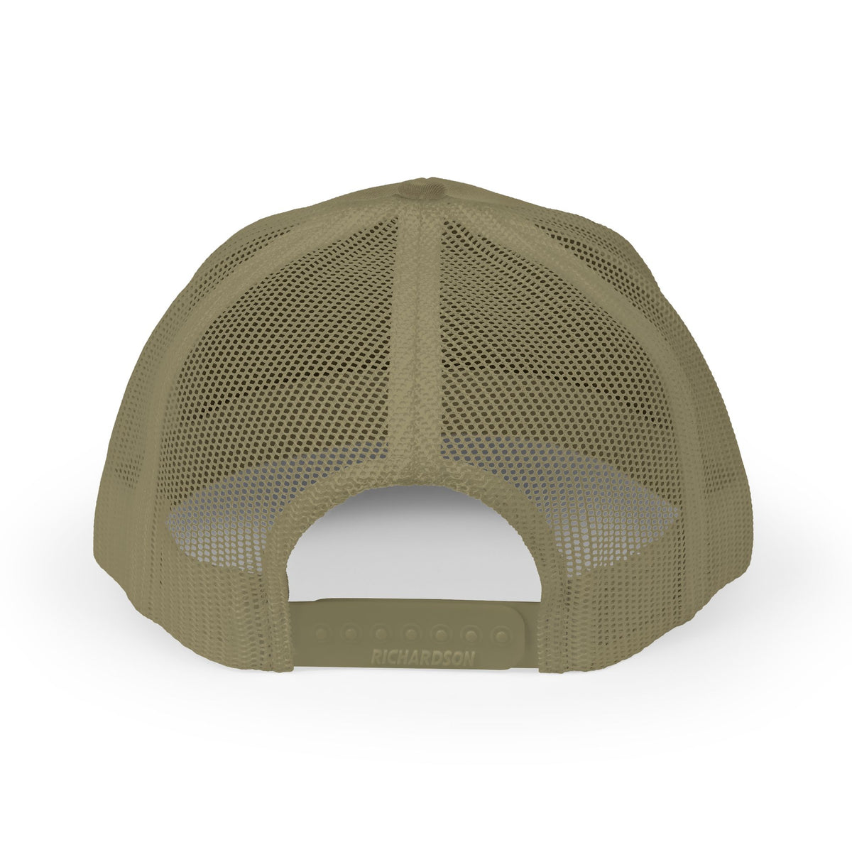 Reel Cool Niece embroidered trucker cap, back view showing snapback closure, loden