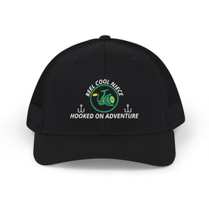 Reel Cool Niece embroidered trucker cap, front view, black